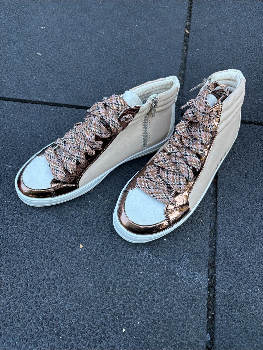 Neutral & Rose Gold High-Top Women's Sneakers - Brand new never worn